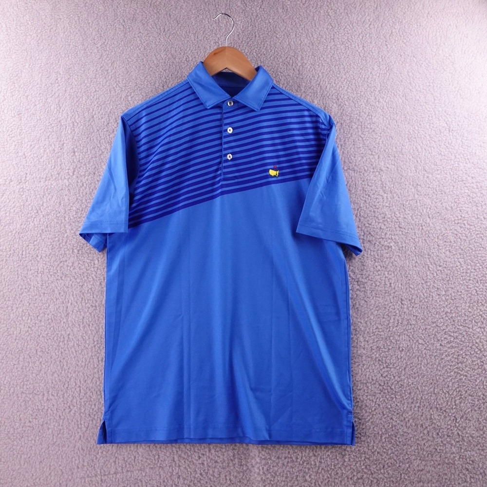 Masters Tech Golf Polo Shirt Mens S Blue Striped Short Sleeve Masters Logo - Picture 2 of 7